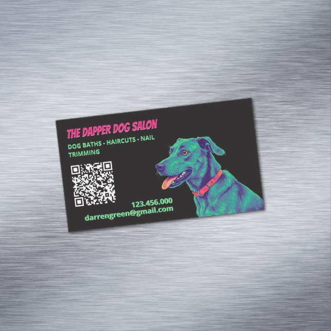 🎀 Hund Groomer Dog QR Magnetische Visitenkarte (Beispiel)