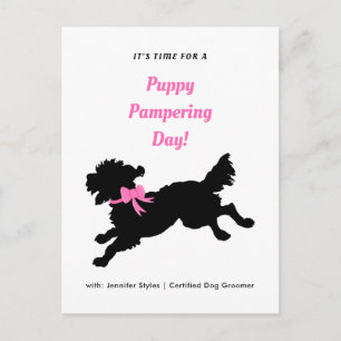 Hund Grooming Ernennung Pink Bow Black Puppy Postkarte