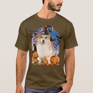 Hund Halloween Corgi Kürbislaterne Pumpkin Moon T-Shirt