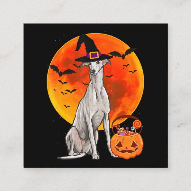 Hund Halloween Greyhound Kürbislaterne Pumpkin Quadratische Visitenkarte (Vorderseite)
