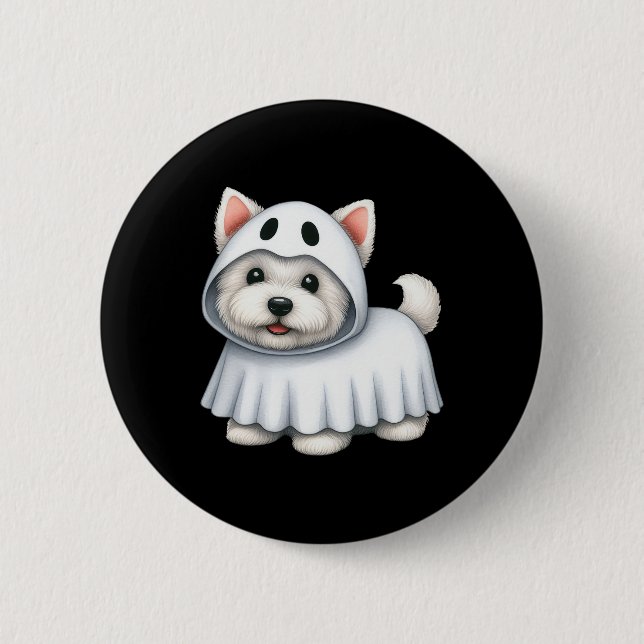 Hund Halloween Kostüm Ghost West Highland Terrier Button (Vorderseite)