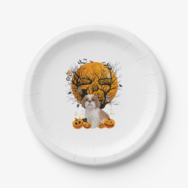 Hund Halloween Pappteller (Vorderseite)