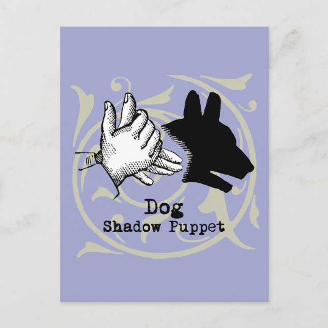 Hund Handpuppe Schatten Spiele Vintage Postkarte (Vorderseite)