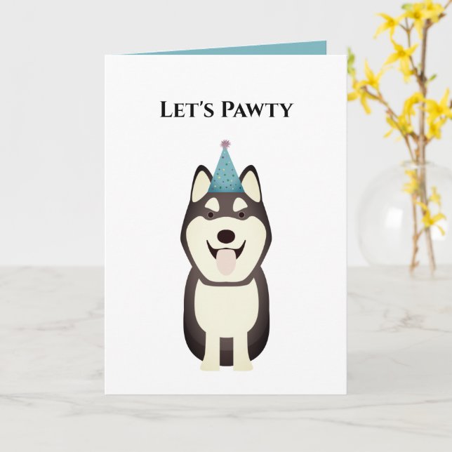 Hund Happy Birthday Card, lass's Pawty Husky Karte (Gelbe Blume)