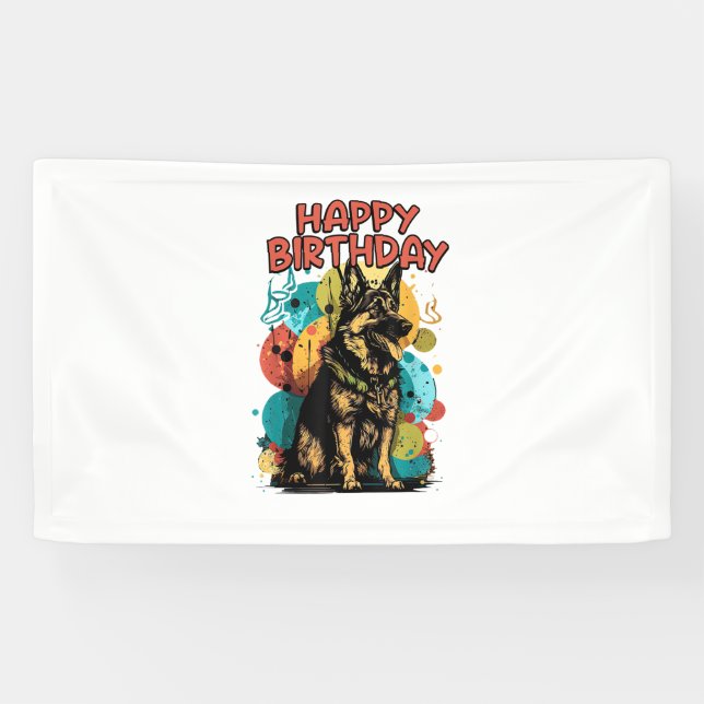 Hund Happy Birthday Party Shep Clot Banner (Horizontal)
