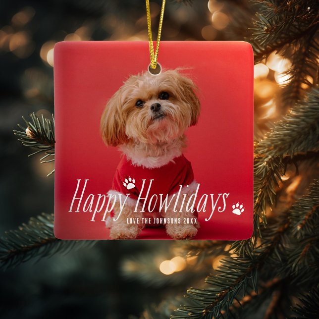 Hund Happy Howlidays Pet Holiday Foto Keramikornament (Von Creator hochgeladen)