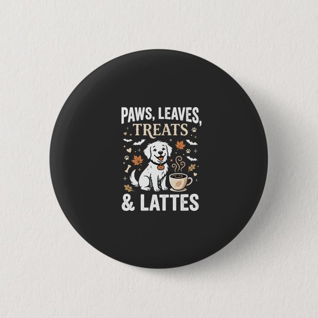 Hund Herbst Latte Halloween Button (Vorderseite)