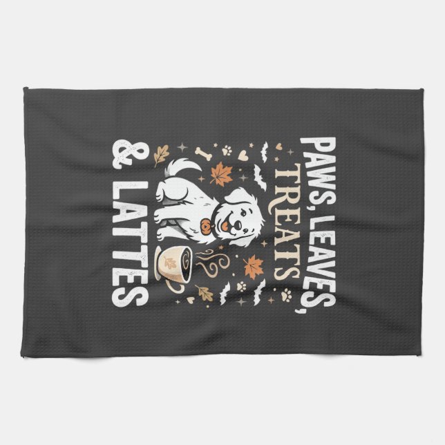 Hund Herbst Latte Halloween Geschirrtuch (Horizontal)