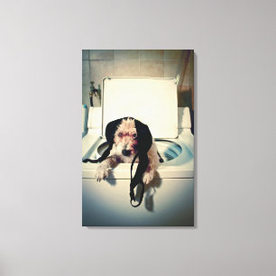 Hund hilft beim Waschen Leinwanddruck