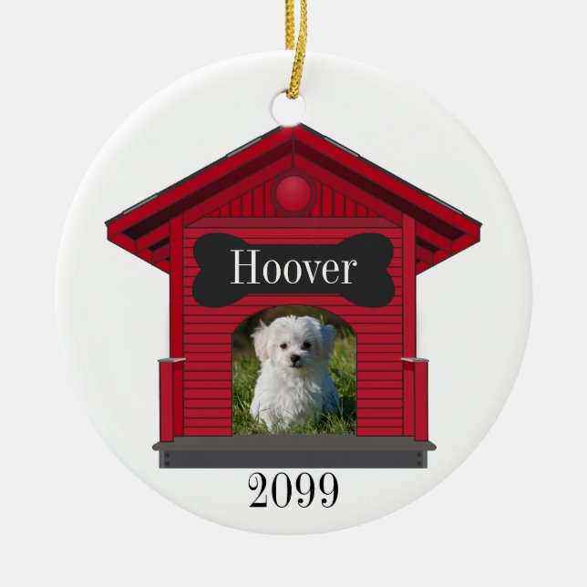 Hund Hochladen Foto Dog House w Knochen Weihnachte Keramik Ornament (Vorne)