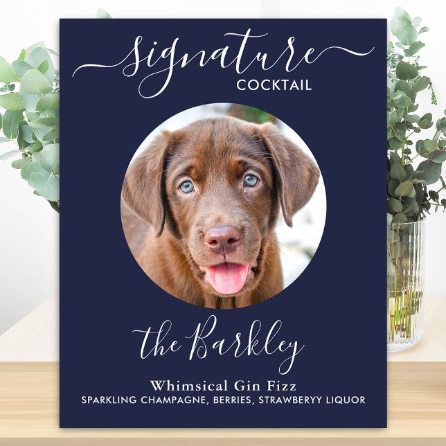 Hund Hochzeit Unterschrift Cocktail Navy Blau Poster (Von Creator hochgeladen)