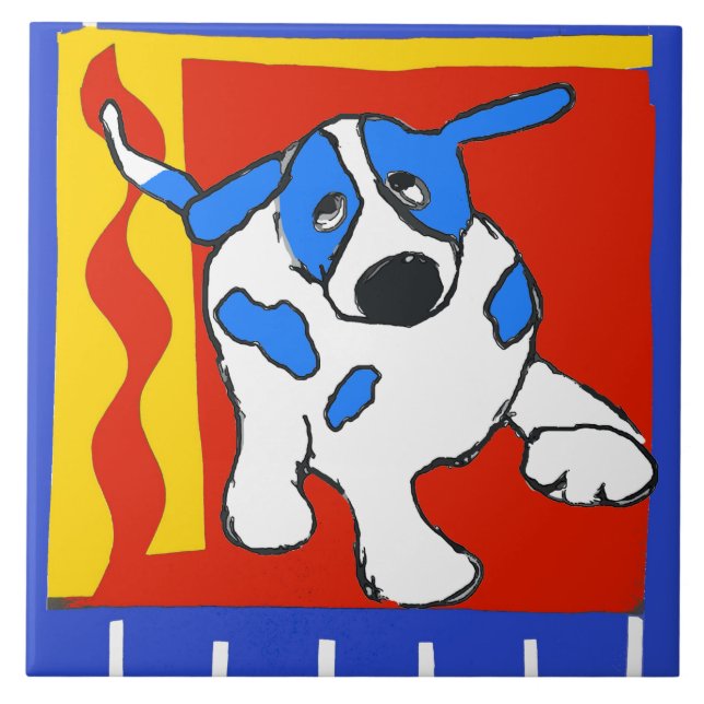 Hund, holländischer Delft Look Fliese (Vorderseite)