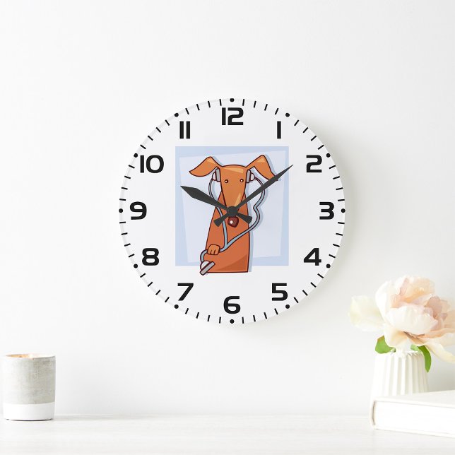 Hund Hört auf Musik Funny Kopfhörer Pup Große Wanduhr (Von Creator hochgeladen)