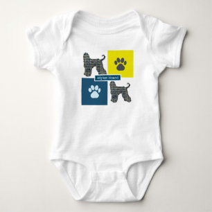 Hund-Hund aus Afghanistan und Paw Gelb & Blau Grid Baby Strampler