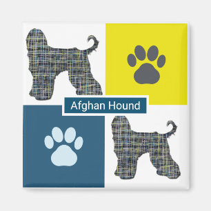 Hund-Hund aus Afghanistan und Paw Gelb & Blau Grid Magnet