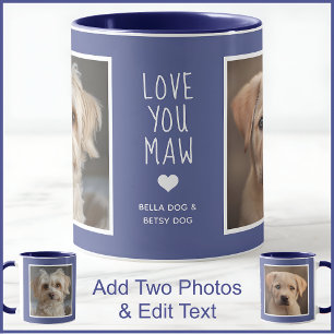 Hund Hunde Mama Maw 2 Fotos & Text Blau C49 & Weiß Tasse