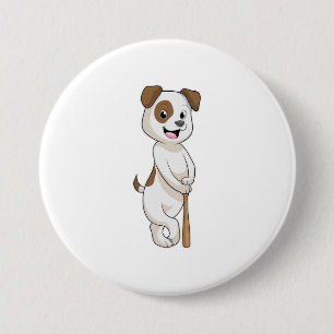 Hund im Baseball mit Baseballschläger Button