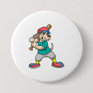 Hund im Baseball mit Baseballschläger Button