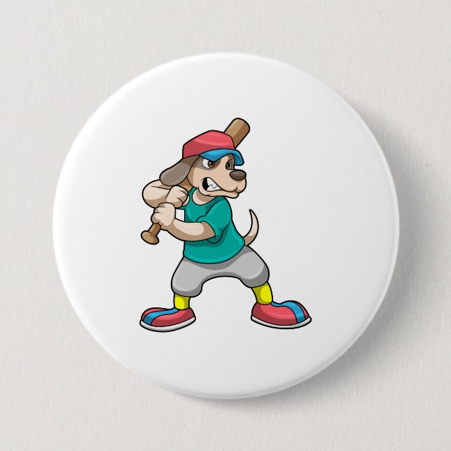 Hund im Baseball mit Baseballschläger Button (Vorderseite)
