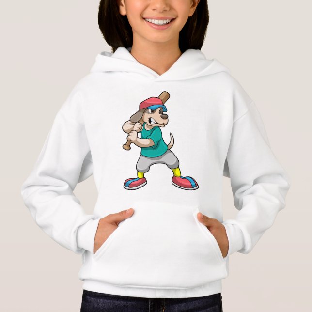 Hund im Baseball mit Baseballschläger Hoodie (Vorderseite)