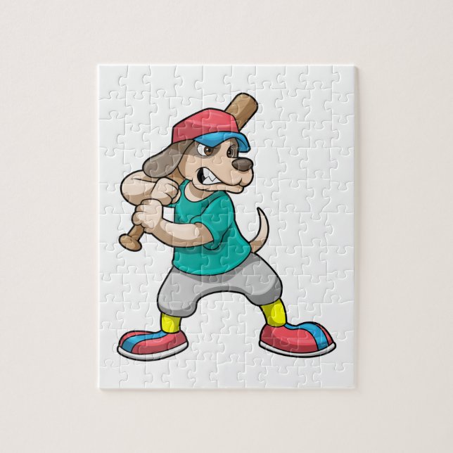 Hund im Baseball mit Baseballschläger Puzzle (Vertikal)