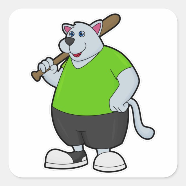 Hund im Baseball mit Baseballschläger Quadratischer Aufkleber (Vorderseite)