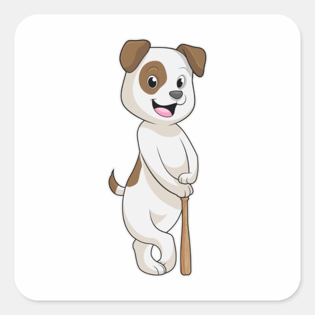 Hund im Baseball mit Baseballschläger Quadratischer Aufkleber (Vorderseite)