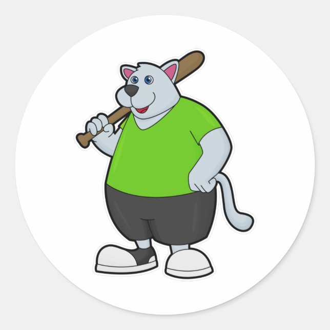 Hund im Baseball mit Baseballschläger Runder Aufkleber (Vorderseite)