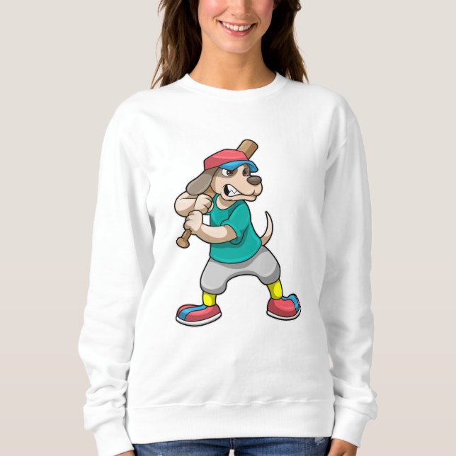 Hund im Baseball mit Baseballschläger Sweatshirt (Vorderseite)