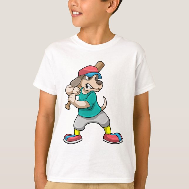 Hund im Baseball mit Baseballschläger T-Shirt (Vorderseite)