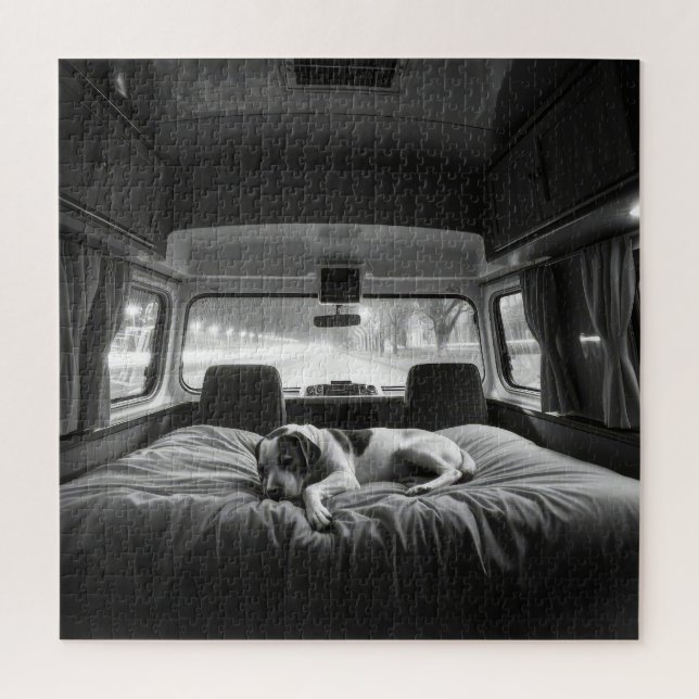 Hund im Bett eines Wohnmobils Puzzle (Vertikal)