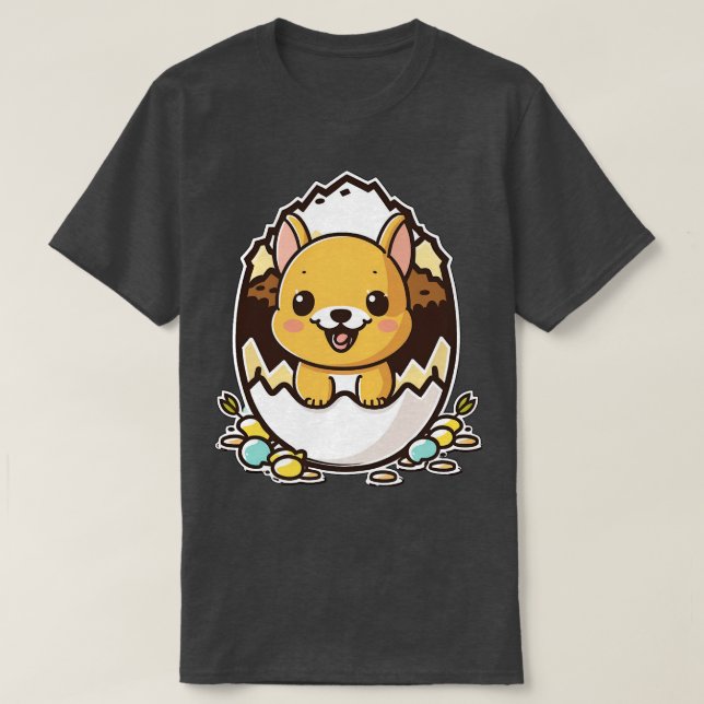 Hund im Ei kawaii T-Shirt (Design vorne)