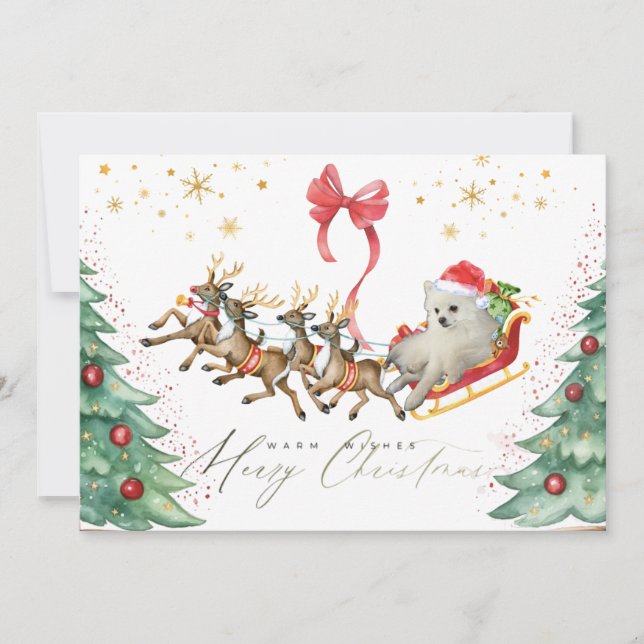 Hund im Schlitten-Weihnachtskarte (flach) Dankeskarte (Vorderseite)