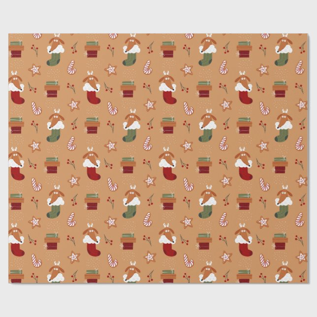 Hund im Strumpf Lebkuchen-Muster Geschenkpapier (Flach)