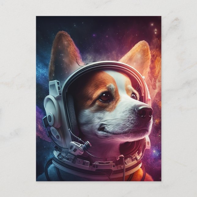 Hund im Weltraum Astronaut Anzug Postkarte (Vorderseite)