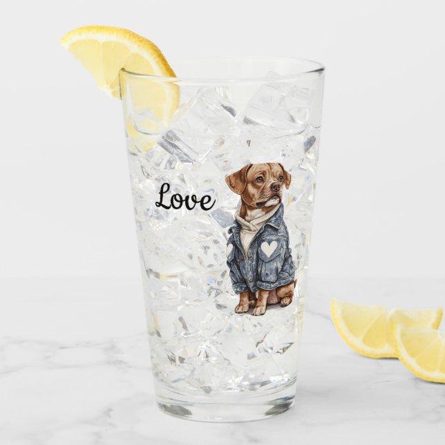 Hund in Blue Denim Jacket Glas (Vorderseite Ice)