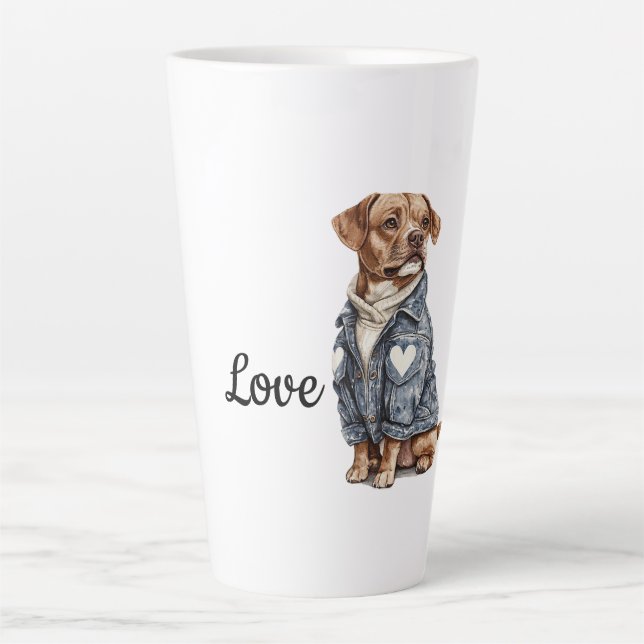 Hund in Blue Denim Jacket Milchtasse (Vorderseite)