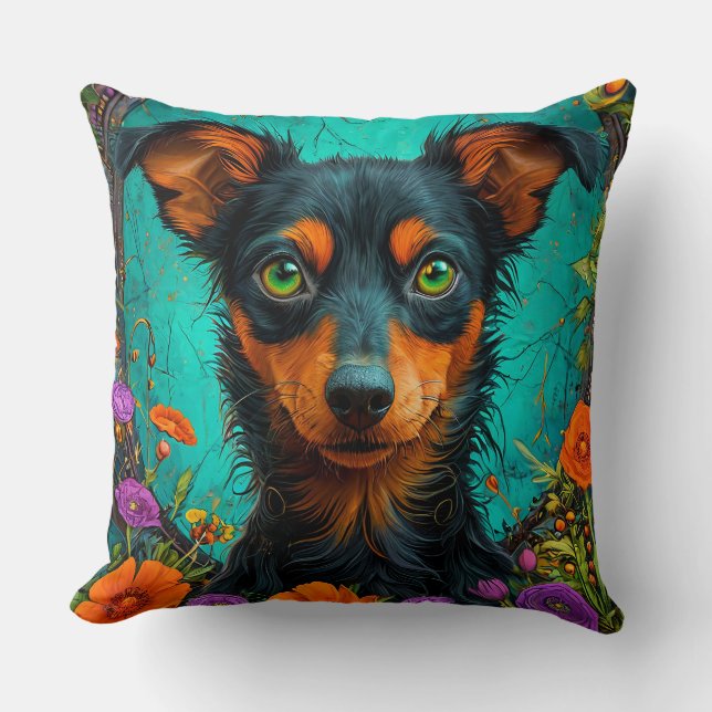 Hund in Blume Kissen (Vorderseite)