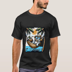 Hund in der Hängematte mit Sonnenbrille und Kokosn T-Shirt
