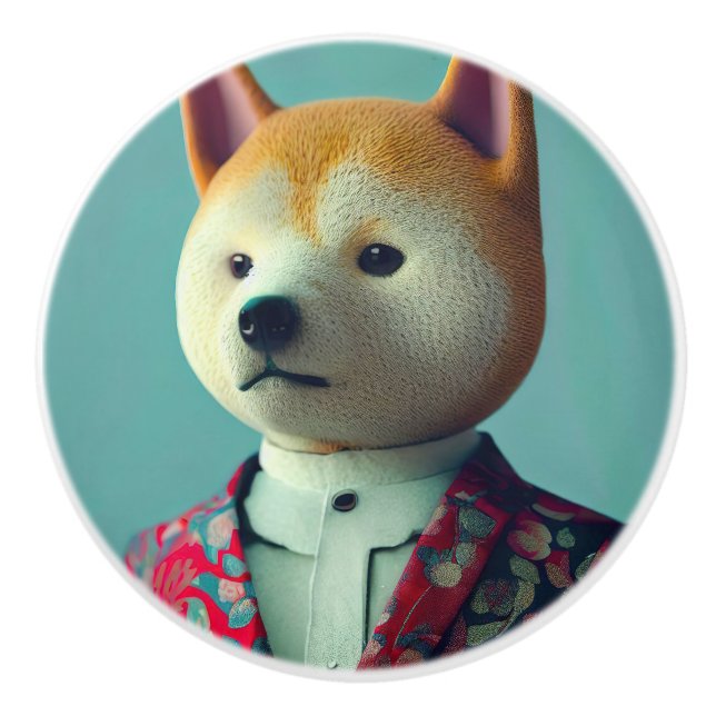 Hund in einem Anzug Keramikknauf (Vorderseite)