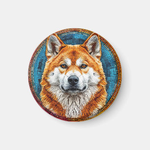 Hund in einem kreisförmigen künstlerischen Muster Magnet