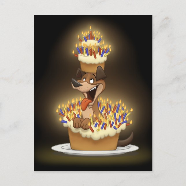 Hund in einer Postkarte (Vorderseite)