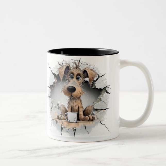 Hund in einer rissigen Wand Zweifarbige Tasse (Rechts)