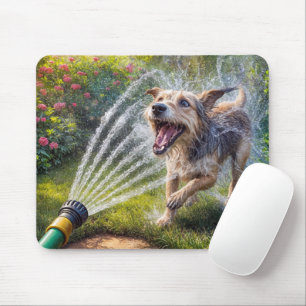 Hund in Gartenschlauchwasser Mousepad