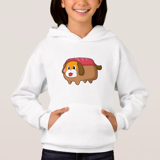 Hund in Hotdog Hoodie (Vorderseite)