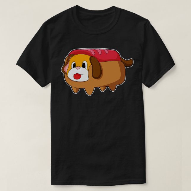 Hund in Hotdog T-Shirt (Design vorne)