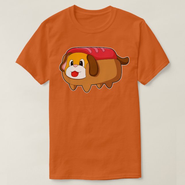 Hund in Hotdog T-Shirt (Design vorne)