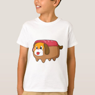 Hund in Hotdog T-Shirt