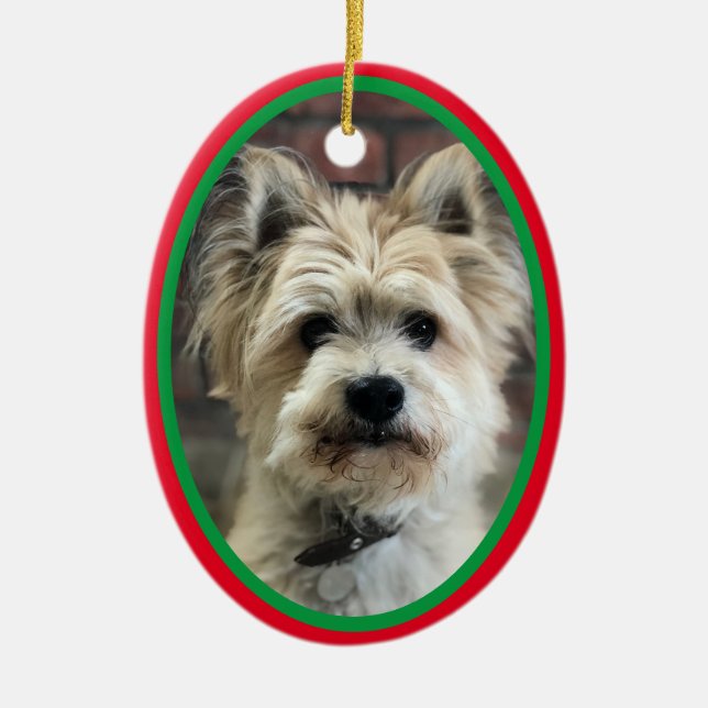 Hund in Memoriam Weihnachten Weihnachten Rot Grün Keramik Ornament (Vorne)