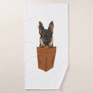 Hund in Pocket Funny Puppy for Dog Lovers Rottweil Badehandtuch